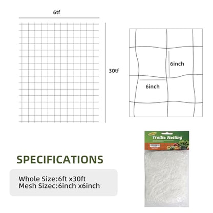 Trellis Netting, PDGROW Heavy Duty Garden Trellis Netting, 6 x 30 ft Trellis Netting for Climbing Plants, Outdoor Indoor Grow Net for Support Vine Vegetable Fruits and Flower, 4 Pack（Put in One Pack） - size: 6x30ft - 4 Pack