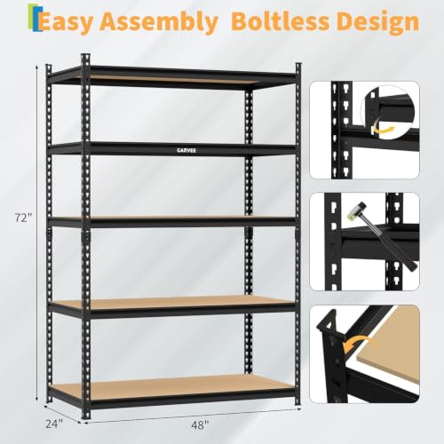 Heavy Duty 5-Tier Storage Shelves, 2204 lbs, 72" H x 48" W x 24" D - size: 72" H x 48" W x 24" D