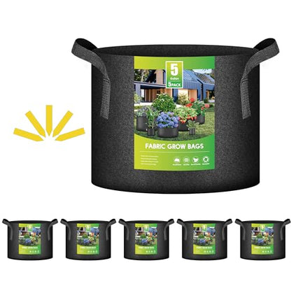 iPower 5-Pack 5 Gallon Thickened Grow Bags Nonwoven Fabric Pots Aeration Container with Strap Handles for Garden and Planting, Black - color: 5-pack Black, size: 5 Gallon Thickened