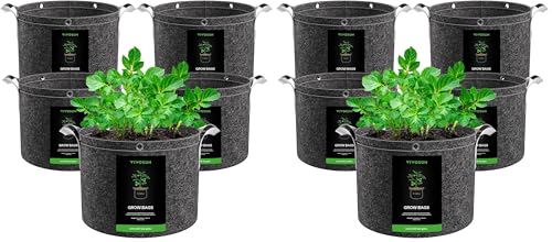 VIVOSUN 10-Pack 5 Gallon Grow Bags, 500G Thick Nonwoven Fabric Pots with Strap Handles, Multi-Purpose Rings, for Low Stress Plant Training Fruits, Vegetables, and Flowers - size: 5 Gal (Pack of 2)