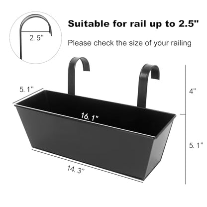 16 Inch Railing Planters Box Metal Hanging Flower Pot 3 Pcs - color: Black-3pcs