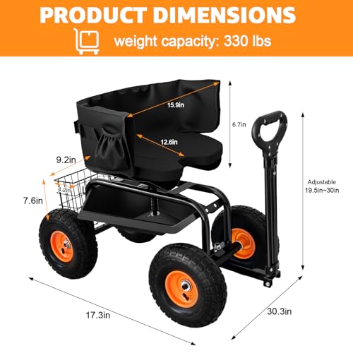 Garden Cart Rolling Workseat with Wheels Gardening Stool