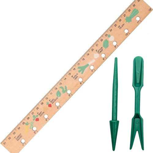 Spacer Tool Seeder Planting Ruler, Wooden Plant Ruler with Precise Measurements,Seedlings Dibber Hand Transplanting Tools,for Vegetable Gardens, Yard
