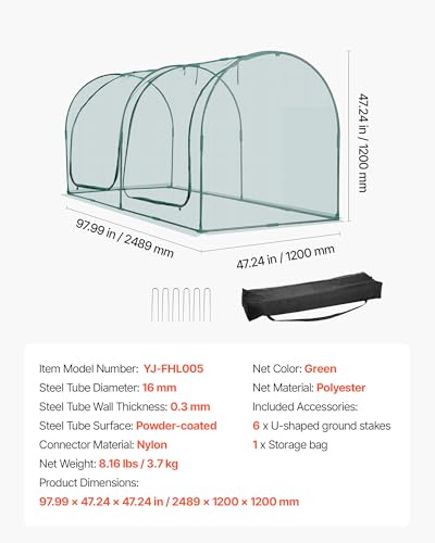 VEVOR Crop Cage, 8.1 x 3.9 x 3.9 ft Plant Protection Tent with Zippered Door, Wind-Resistant Tall Crop Cage, Easy to Install, Outdoor Raised Bed Cover with Frame, Plant Netting for Garden Patio Lawn - style: 8.1 x 3.9 x 3.9Ft-Arch