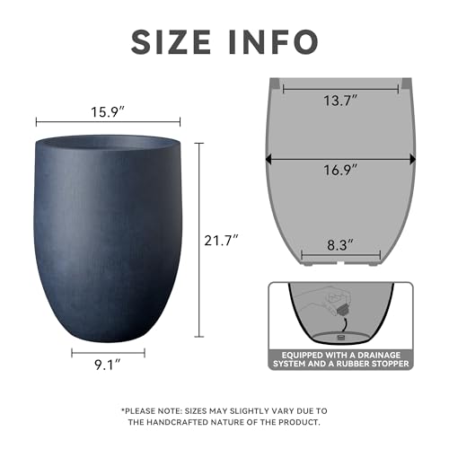 Kante Large Round Bullet Dusty Blue Concrete Planter 21.7" Tall, Outdoor - color: Antique Blue