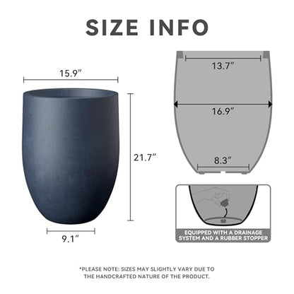 Kante Large Round Bullet Dusty Blue Concrete Planter 21.7" Tall, Outdoor - color: Antique Blue