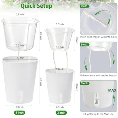 4 Inch Self Watering Pots for Indoor Plants, 10 Pack Clear Nursery Pots with Drainage & Water Level Indicator, Plant Pots for African Violet, Flowers, Herbs - size: 4 Inch