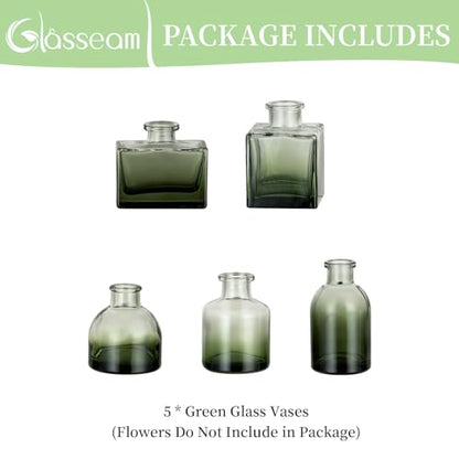 Glasseam Small Vases for Flowers, Green Mini Glass Bud Vases Set of 5 - color: Green, size: 5Pcs- Mini Vases