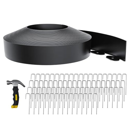 66FT Landscape Edging 3 in Tall with 70 Spikes, Garden Edging Border and 1 Hammer, Plastic Landscape Edging Border Lawn Edging for Landscaping, Flower Beds, Yard - size: 3 In x 66 FT