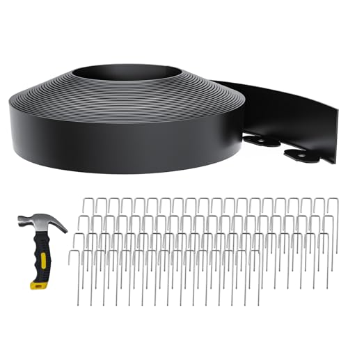 66FT Landscape Edging 3 in Tall with 70 Spikes, Garden Edging Border and 1 Hammer, Plastic Landscape Edging Border Lawn Edging for Landscaping, Flower Beds, Yard - size: 3 In x 66 FT