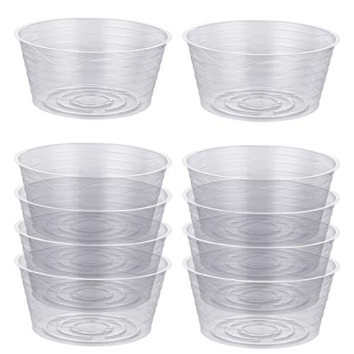 Idyllize 10 Pieces of 4 Inch Clear Thin Deep Plastic Plant Saucer Drip Tray for Pots (4'') - size: 4''