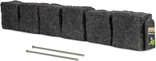 Beuta Landscape Edging | Garden Edging Border | Polyrock Blocks for Lawn Edging, Flower Beds & Yard Edging – 1 Pack | Each Section Has 6 Blocks 48" L x 4" W x 6.5" H | 2 Spikes | Charcoal - color: Charcoal, size: 1-Pack (4 FT)