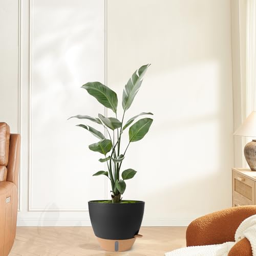 Self Watering Pots for Indoor Plants 12/10/9/8 Inch Plastic with Reservoir - color: Black