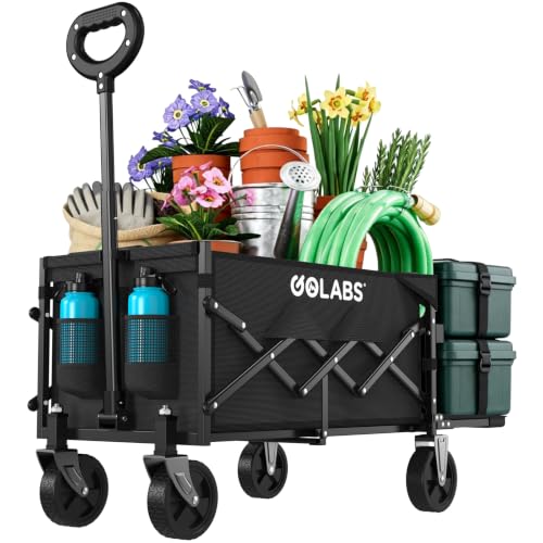 Golabs WA1 Collapsible Folding Wagon Cart, Max 220lb Load, Expands to 100L - color: Wa1 Black