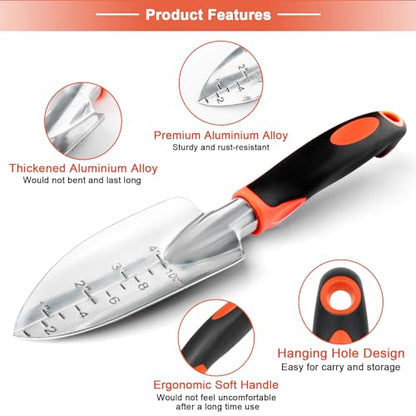 Garden Shovel Trowel Garden Tool with Measurement Mark, Heavy Duty Gardening Shovel Hand Tools Garden Spade with Ergonomic Handle, Small Garden Tools for Gardening Planting Digging Transplanting - style: Trowel with Scales
