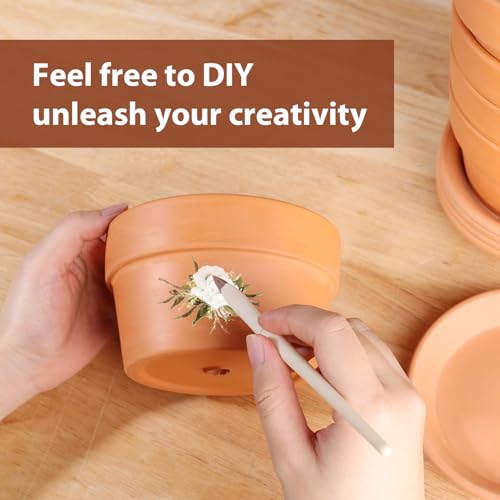 INGOFIN 5 Inch Terracotta Shallow Pots Set with Saucer - Ceramic Clay Pots with Drainage Hole, Terra Cotta for Plants for Indoor Outdoor Plants, Set of 6 - size: Shallow 5 inch-6 pcs