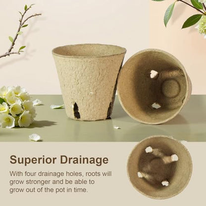 12 Pcs Peat Pots, Biodegradable Pots for Seedlings with Drain Holes, Garden Plant Nursery Pots for Plants, Vegetables,Fruits and Herb (12)
