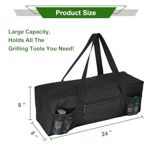 24" BBQ Tool Storage Bag with Pockets, Grill Tool Organizer- Heavy-Duty Storage Bag Waterproof 600D Oxford, Folding Design Gift for Camping, Tailgates, Outdoor BBQ Parties (24" Lx8 Wx8 H) - style: (24" Lx8 Wx8 H)
