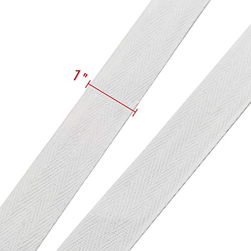 Natural Cotton Twill Tape 50 Yards 1 Inch Bunting Bias Tape Herringbone Webbing Tape Roll for Apron Sewing Dressmaking Craft (White) - color: White, size: 1inch