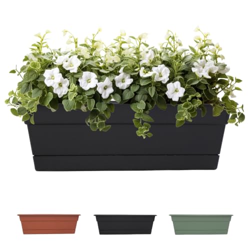 Bloem Dura Cotta 18" Plastic Window Box Planter with Saucer, Black - color: Black, size: 18"