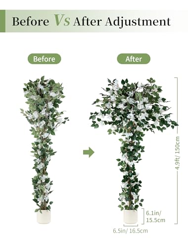 BLOSMON 5ft Bougainvillea Artificial Flower Tree for Front Porch, White - color: White Bougainvillea