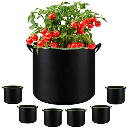 6-Pack 5/7/10 Gallon Grow Bags - 300G Heavy Duty Aeration Fabric Pots with Handles,Thickened Nonwoven Planter Bags for Vegetables Flowers Fruits - color: Black, size: 5 Gallon*2+7 Gallon*2+10 Gallon*2