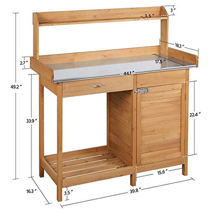 Topeakmart Outdoor Potting Bench with Storage Potting Table,Wood - color: Natural Wood