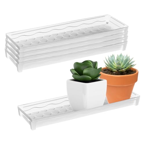 5 PCS Plastic Plant Tray Saucer, Rectangular Windowsill Plant Drainage Stand for Indoors Outdoor, White Water Drip Tray for Succulent Pot Planter, 16 x 4.5 x 1.6 Inch - color: White