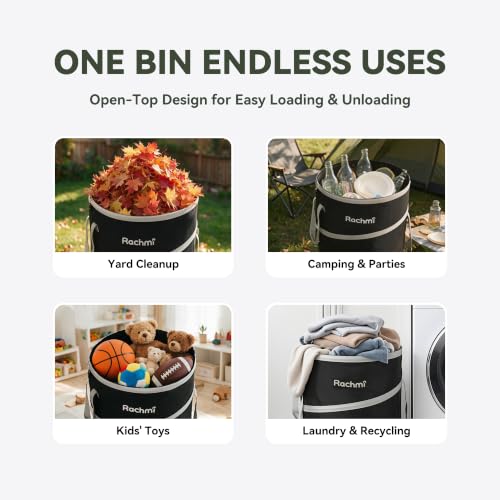 Rachmi Upgraded 40 Gallon Collapsible Trash Can 2-Pack Long Handle Black