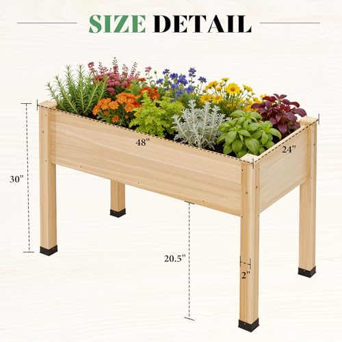 AMERLIFE 48x30x24 Inch Elevated Wood Raised Garden Bed with Bed Liner - color: Light Wood, size: 4x2 FT-Regular