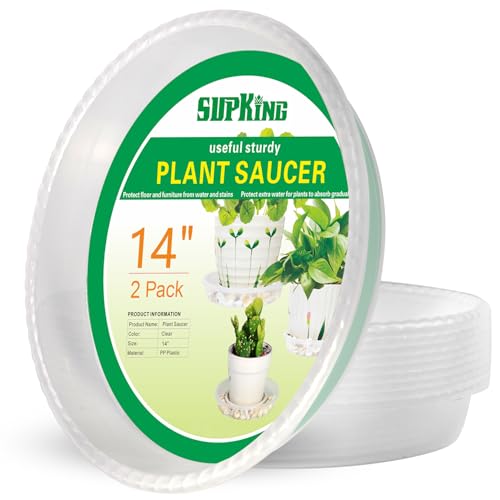 SupKing Large Plant Saucers Drip Tray 2 Pack 14 Inch Heavy Sturdy Plastic Flower Pot Saucers for Indoor,Clear Plastic Planter Water Tray for Plant Pots Liners (14''-Clear) - color: Clear, size: 14in - 2 Pack