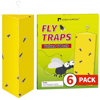 LULUCATCH Fly Glue Trap, 6 Pack Adhesive Fly Traps, Gnat Traps Sticky Bug Catcher, Non-Toxic Odorless Yellow Sticky Trap Indoor for Flies, Moths, Mosquitoes, Flea, for Garage, Barn, Greenhouse & Room - size: 6 Pack