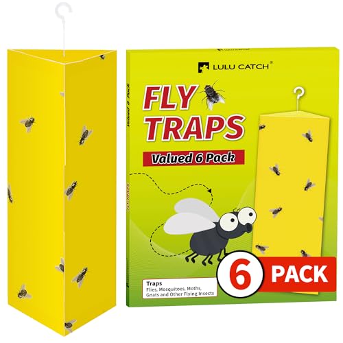 LULUCATCH Fly Glue Trap, 6 Pack Adhesive Fly Traps, Gnat Traps Sticky Bug Catcher, Non-Toxic Odorless Yellow Sticky Trap Indoor for Flies, Moths, Mosquitoes, Flea, for Garage, Barn, Greenhouse & Room - size: 6 Pack