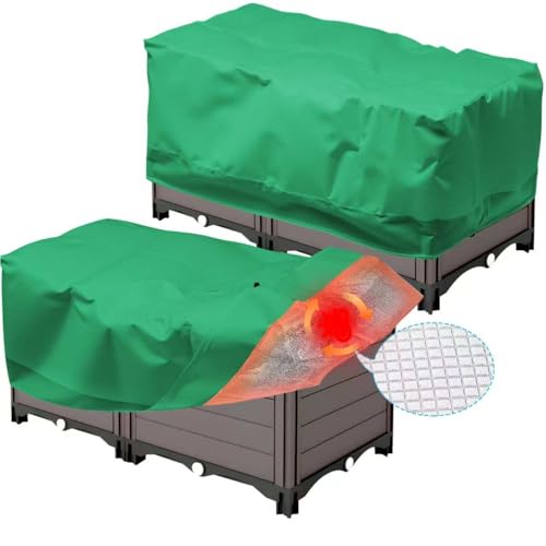 2 Pack 59" x 35" x 17" Upgraded Insulation Raised Garden Bed Cover with Thermal Aluminum Film Liner, Rectangular Plant Covers Freeze Protection Outdoor Winter Plants Frost Covers Blanket - color: Green