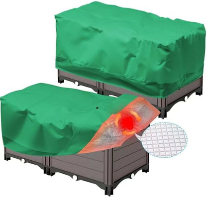 2 Pack 59" x 35" x 17" Upgraded Insulation Raised Garden Bed Cover with Thermal Aluminum Film Liner, Rectangular Plant Covers Freeze Protection Outdoor Winter Plants Frost Covers Blanket - color: Green