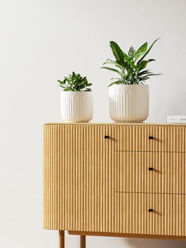 LE TAUCI Ceramic Planters, 8.3/7/6 Inch Indoor Pots for Plants with Drainage Holes & Mesh, Modern Matte Glaze Cylinder Fluted Plant Pot for Snake Plant, Set of 3, White - color: White