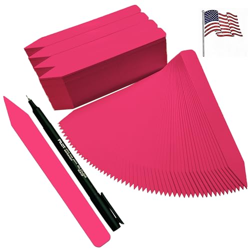 6" x 5/8" HOT Pink Premium Pot Stakes with Marker - 300 Pcs - Plastic Plant Tags and Labels - Nursery Garden Tree Labels Waterproof Writeable | Made in The USA |