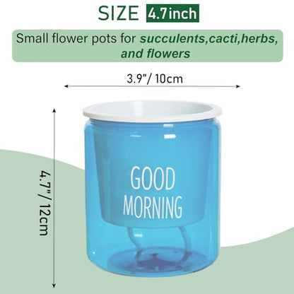 2PCS Self Watering Planters 4.72 Inch Self Watering Pots for Indoor Plants, African Violet Pots with Wick Rope, Flowers, Succulents, Herb, House Plants - color: Blue