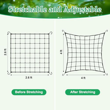 Trellis Netting, 4x4 Ft Plant Net with 4 Hooks Garden Trellis Netting Black Elastic Garden Netting Heavy-Duty Trellis Nets for Grow Tent Vegetables Fruits Flowers Plant Climbing Gardening