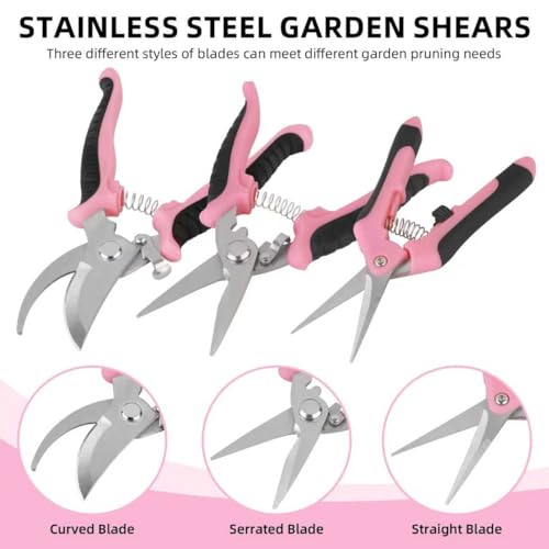 4Pcs Stainless Steel Garden Pruning Shears for Plants, Landscaping（Pink）