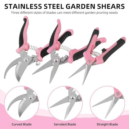 4Pcs Stainless Steel Garden Pruning Shears for Plants, Landscaping（Pink）