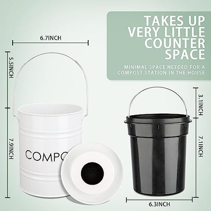 MUMTOP Compost Bin for Kitchen Countertop,1.3 Gal Metal Compost Container - color: White