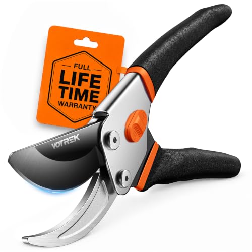 8.5" Bypass Pruning Shears, Jam-Proof Spring Clippers for branches - color: Sunset Orange