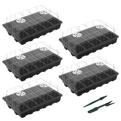 Gardzen 5 Pack Seed Starter Trays with Vented Domes 75 Cell Black - size: 15-Cell Black 5-Pack