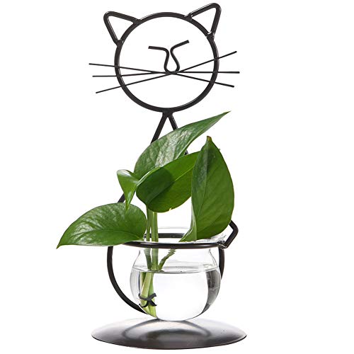 Marbrasse Desktop Glass Planter Vase Holder, Modern Creative Cat Plant Terrarium Metal Stand for Hydroponics Plants Home Garden Wedding Decoration Outdoor Planter Ideas (Style 2) - color: Jklw308-16