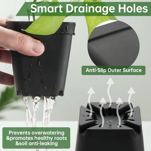 RooTrimmer 100 Pack Plant Nursery Pots 3.15 Inch, Durable Square Seedling Pots with Drainage Holes, Reusable Small Plastic Flower Pots for Seed Starting, Transplanting, Herb Garden - color: Black, size: 3.2Inch