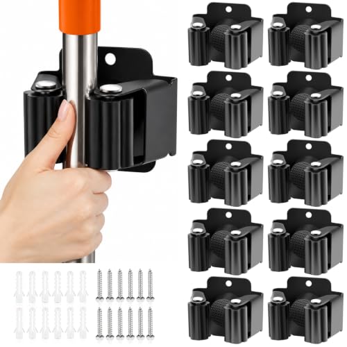 Verdenu 10 Pack Broom Holder Wall Mount, Mop Holder Wall Mounted, Stainless Steel Command Broom Holder with Screws, Garden Tool Rack Wall Mount for Kitchen, Home, Bathroom, Garage Storage, Black - color: Black, size: 10 Pack