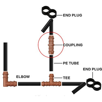 21-Pack Drip Irrigation Universal Barbed Coupling Fitting, Barbed Connectors for 1/2" Drip Tubing - style: 21P-Coupling