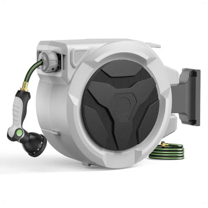 Retractable Garden Hose Reel, 1/2in 100ft Hose Reel with 10 Patterns Nozzle - color: Black