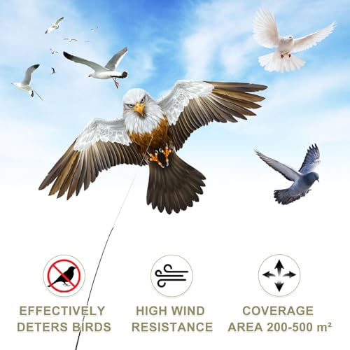eyijklzo Bird Scarer Hawk Flying Kite Without 13ft Pole-Only White Kite - style: White-Only kite